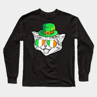Cute Cat Irish Flag St Patrick's Day Men Women Kids Long Sleeve T-Shirt